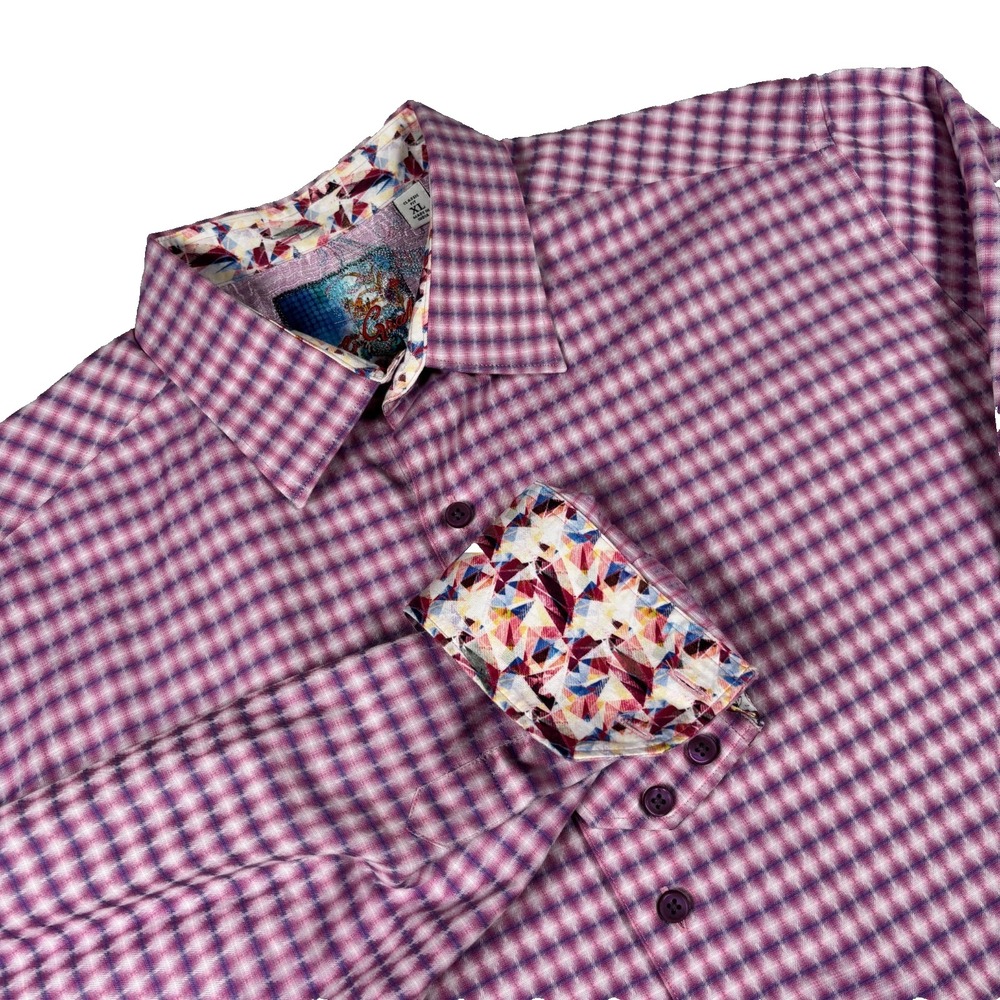 Robert Graham Shirt Men's XL Pink Abstract Print Cotton Stretch Flip Cuff Classi